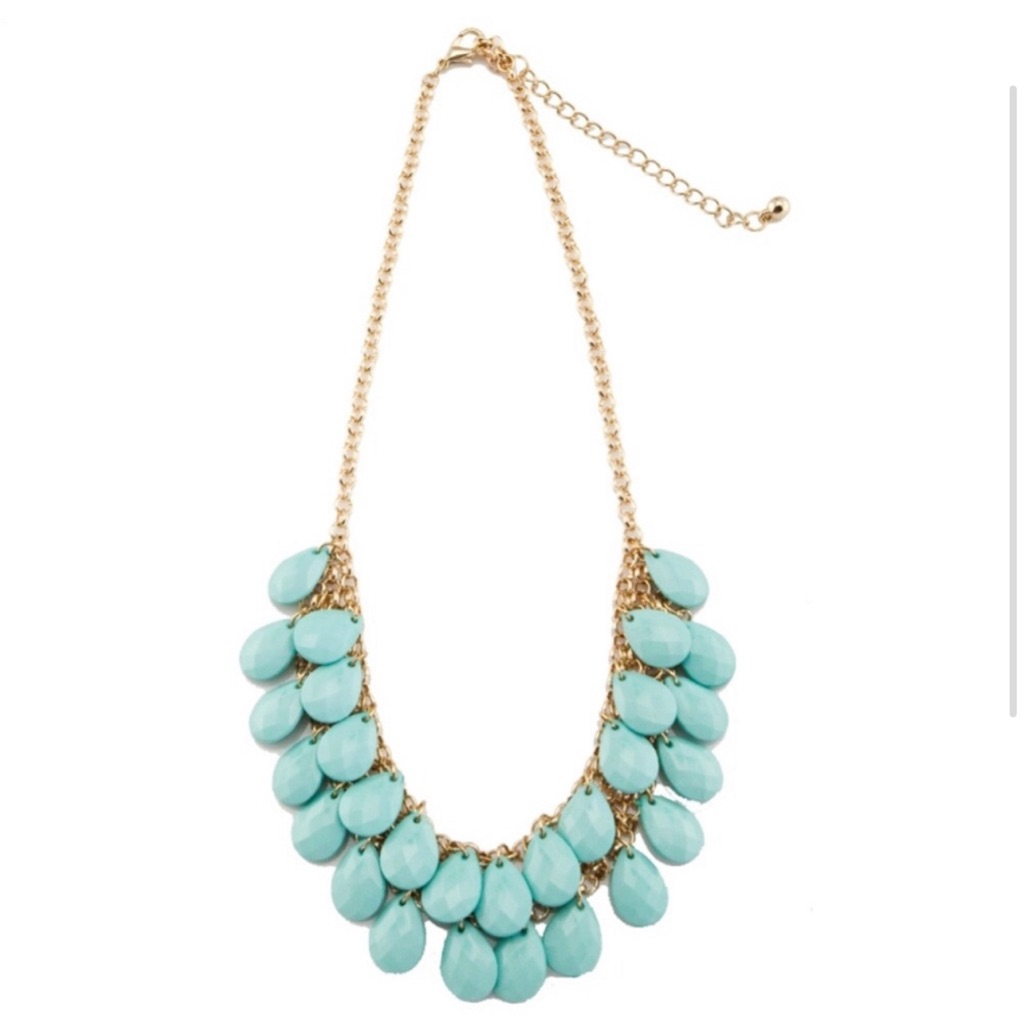 Teal Teardrops Goldtone Fashion Necklace Nwot